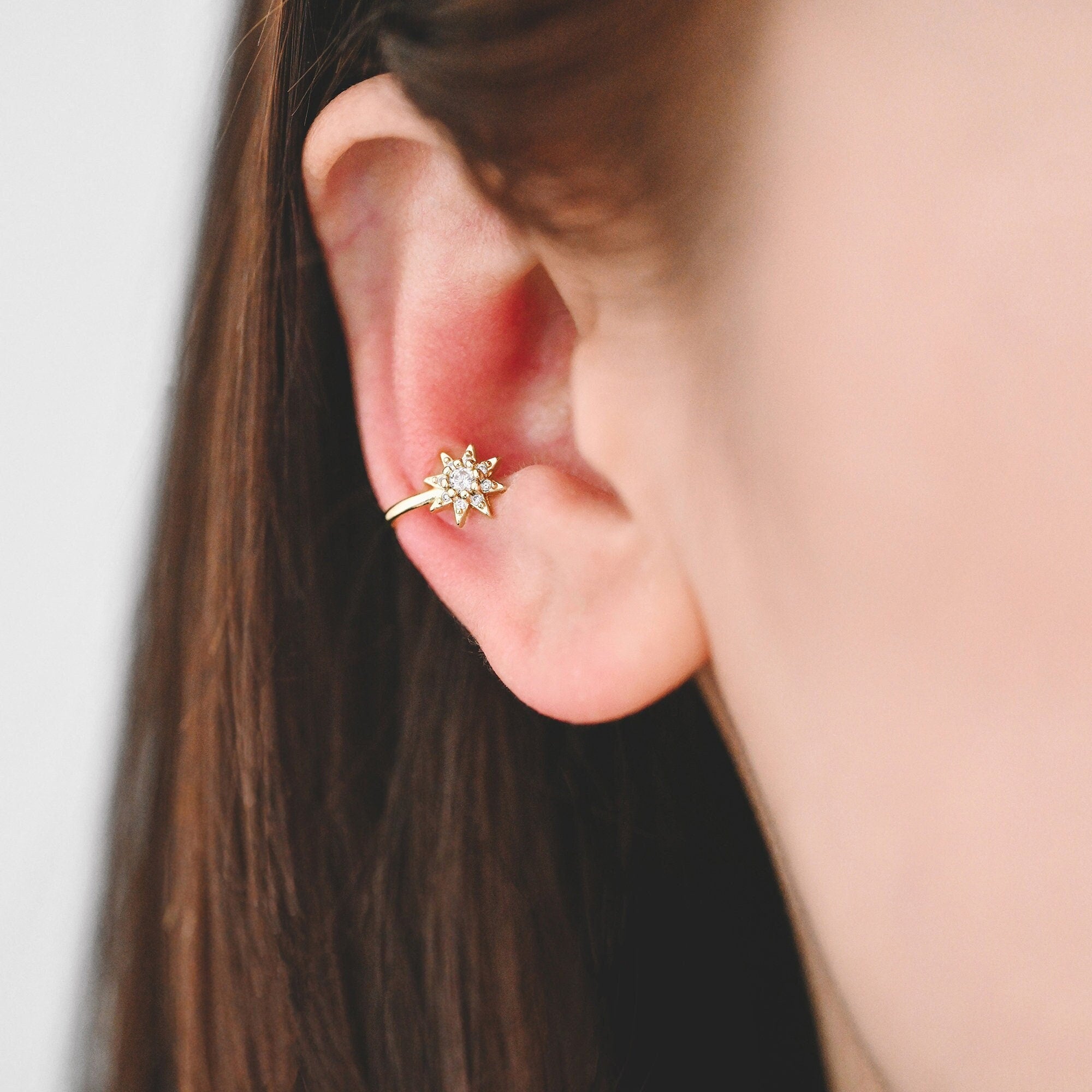 4pcs CZ Pave Gold Sun Ear Cuff/ Nose Cuff, Non Piercing Nose Cuff(GB-3709-C)